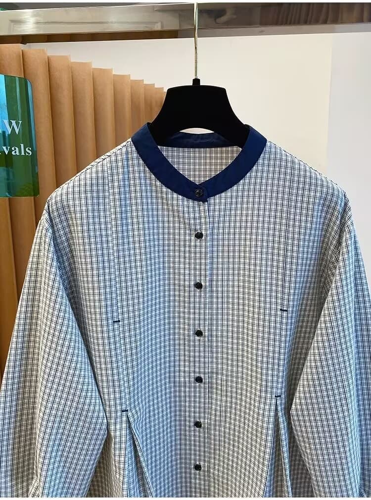 봄 드레스 새로운 한 부서 레트로 체크무늬 긴팔 라운드 넥 셔츠 슈퍼 잘 생긴 품격 고유 한 그레이트 봐 의류 상세 이미지 8