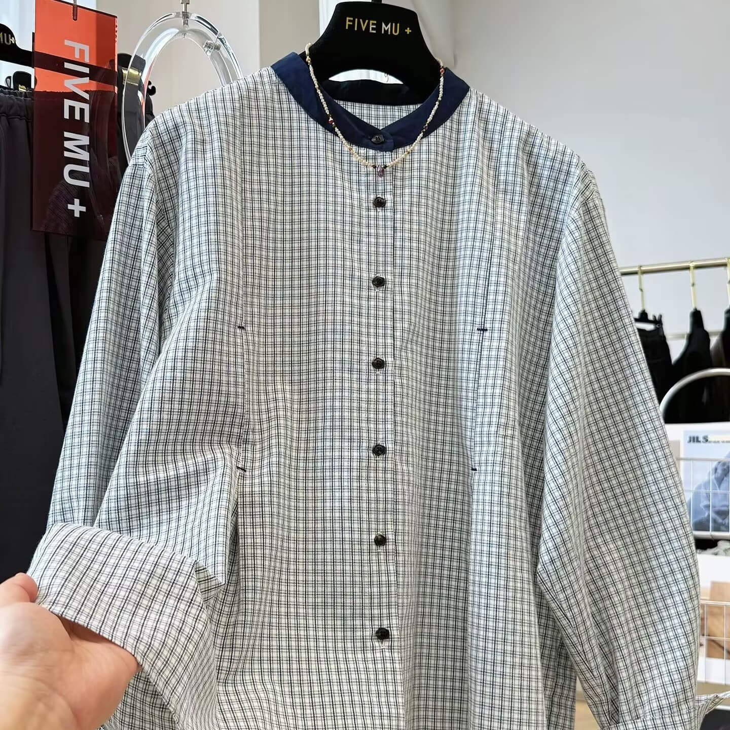 가을 의상 새로운 한 부서 레트로 체크무늬 긴팔 라운드 넥 셔츠 슈퍼 잘 생긴 품격 고유 한 그레이트 봐 의류 이미지 5