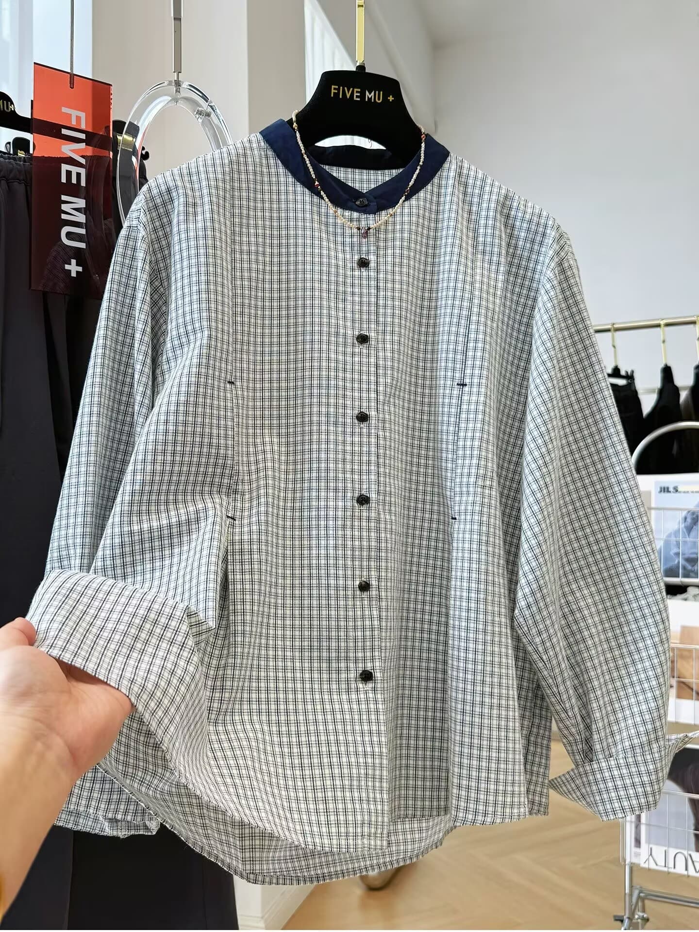 가을 의상 새로운 한 부서 레트로 체크무늬 긴팔 라운드 넥 셔츠 슈퍼 잘 생긴 품격 고유 한 그레이트 봐 의류 상세 이미지 6