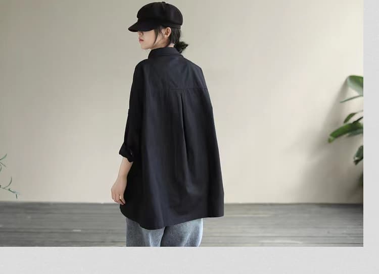 가을 의상 새로운 일본 고급 대외 무역 수출 빅 사이즈 루즈핏 단색 셔츠 지방 mm 다용도 캐주얼 셔츠 상세 이미지 15