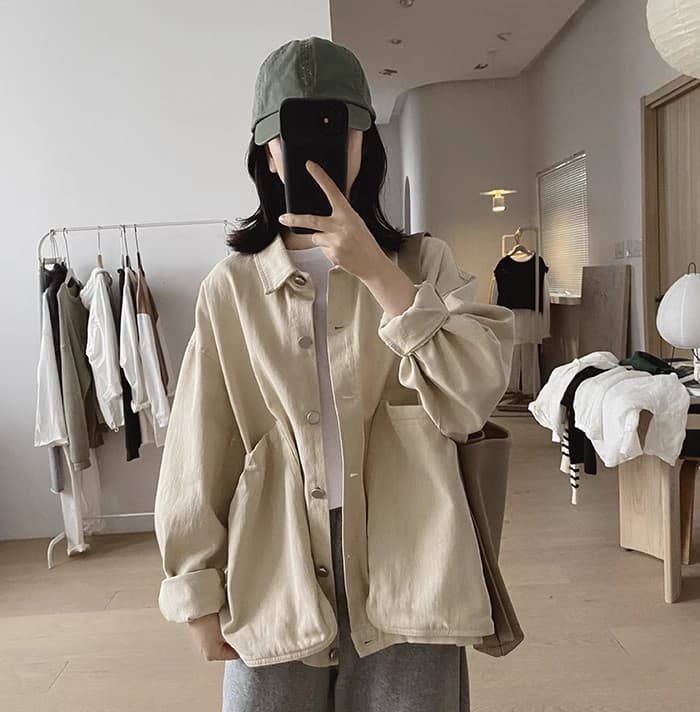 가을 겨울 의류 일본식 레트로 워크웨어 여성 코트 루즈핏 슬림해 보이는 캐주얼 작은 대중 디자인 센스 빅 포켓 재킷 맨위 상세 이미지 7