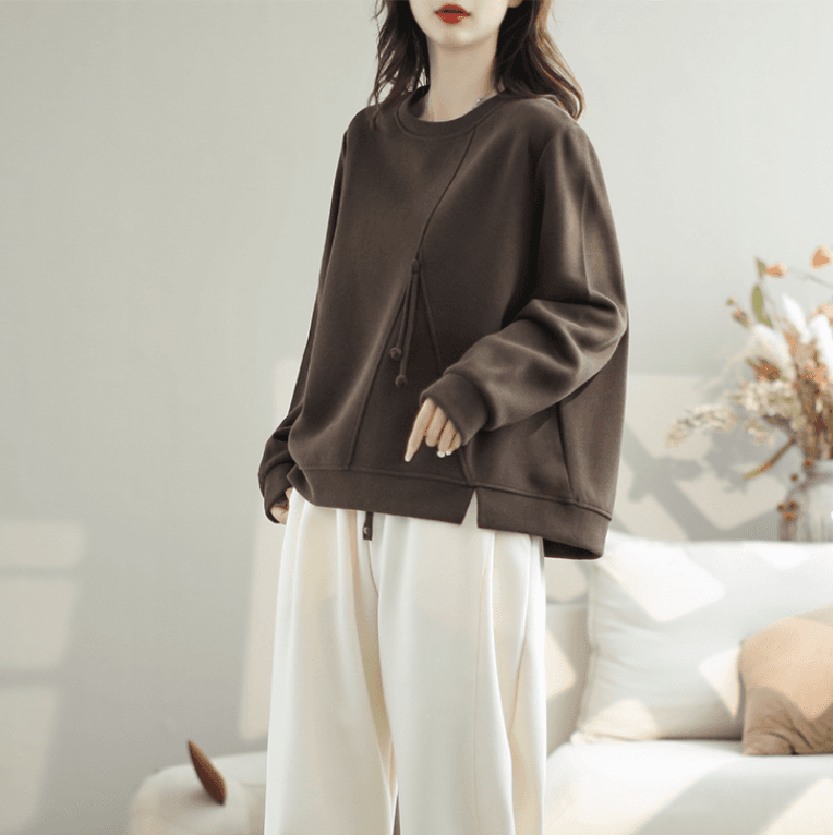 가을 의상 새로운 빅 사이즈 루즈핏 캐주얼 후드 티 스웨터 단색 지방 mm 표지 배 풀오버 순면 맨위 이미지 2