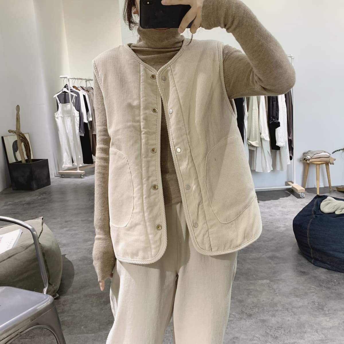 가을 겨울 새로운 양털 조끼 재킷 주머니 레트로 양면 착용 코듀로이 조끼 자켓 상세 이미지 3