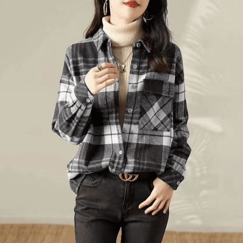 가을 의상 새로운 다용도 레트로 체크무늬 스택 착용 셔츠 루즈핏 캐주얼 셔츠 이미지 3