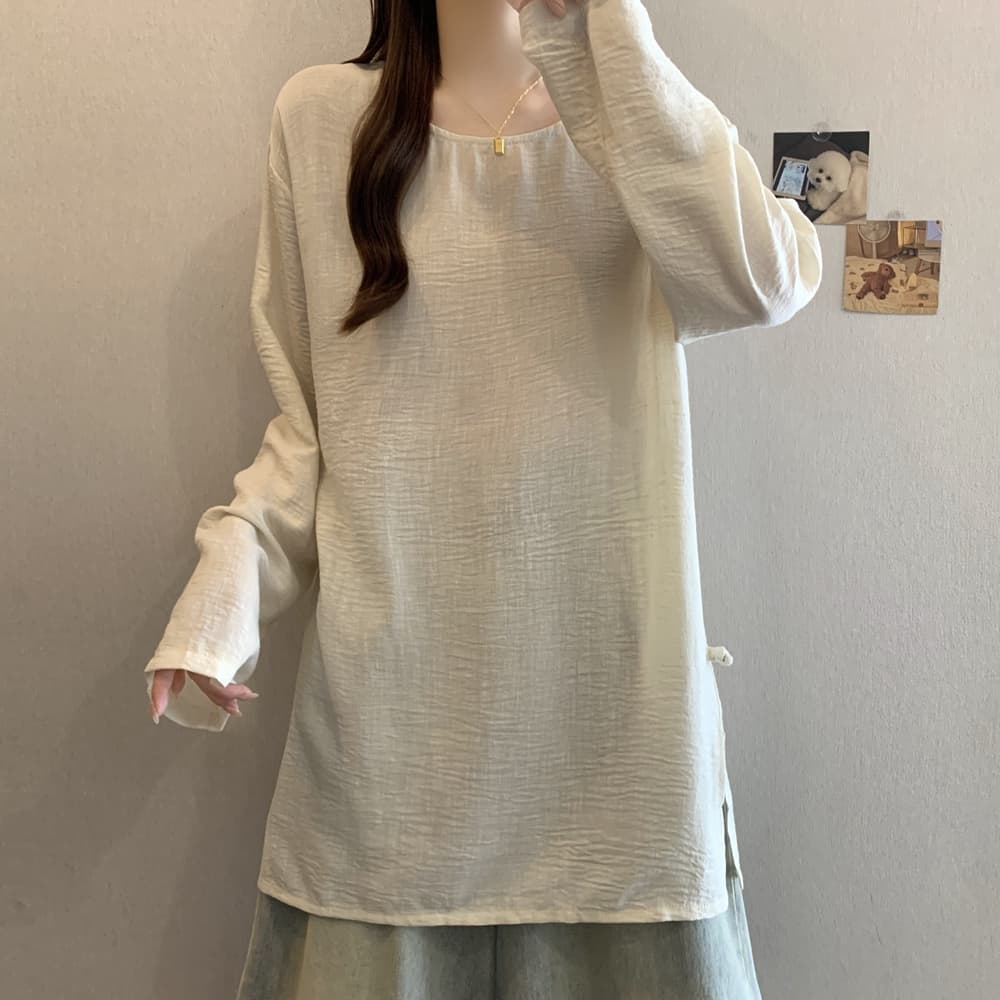 가을 의상 새로운 라운드 넥 셔츠 루즈핏 빅 사이즈 슬림해 보이는 미니멀리즘 작은 대중 디자인 센스 연령 감소 라미 맨위 상세 이미지 4