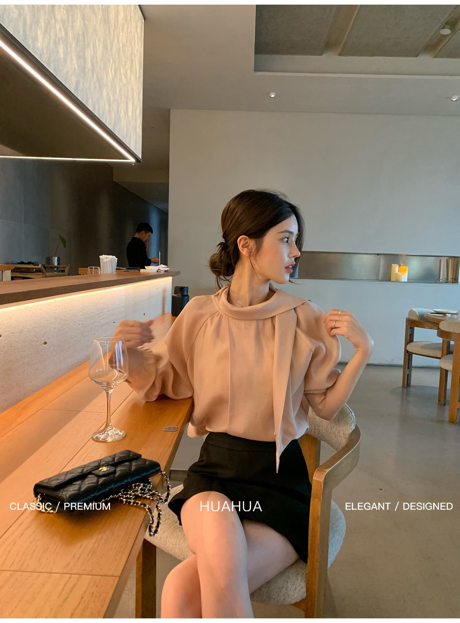 가을 의상 다용도 여성 유럽 니켈 한 부서 라운드 넥 리본 칼라 패션 핑크색 품격 긴팔 여성 셔츠 상세 이미지 9