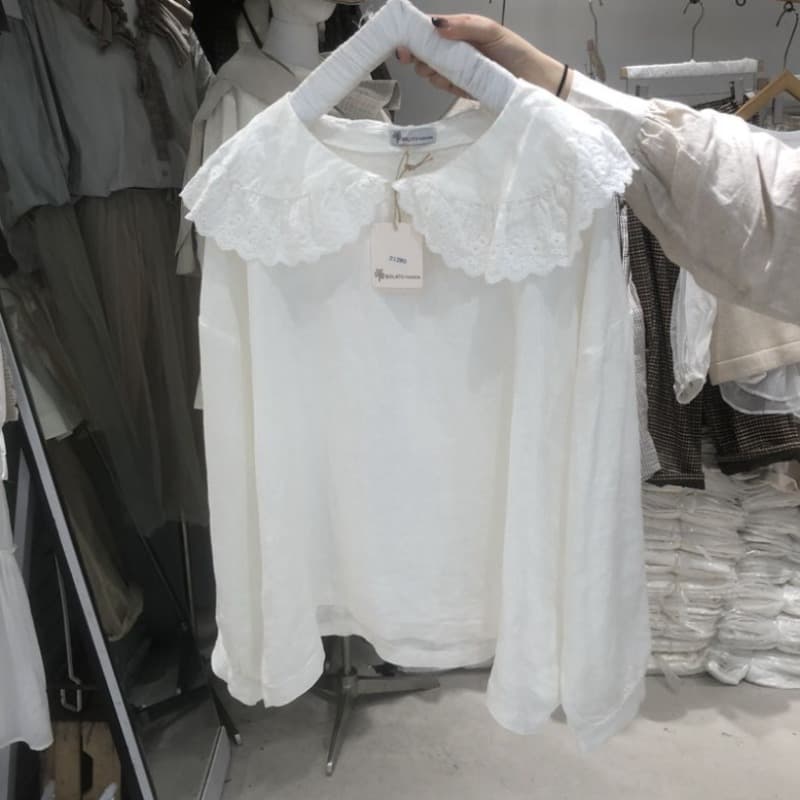 가을 의상 bolatu 품격 베이비 칼라 달콤함 디자인 작은 대중 화이트 면 린넨 재료 편안함 셔츠 이미지 5
