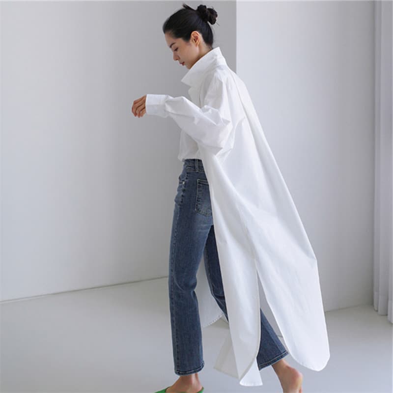 가을 의상 새로운 한국 chic 느긋한 바람 스탠드 칼라 싱글 줄 버튼 면 린넨 캐주얼 중간 길이 재킷 상세 이미지 2