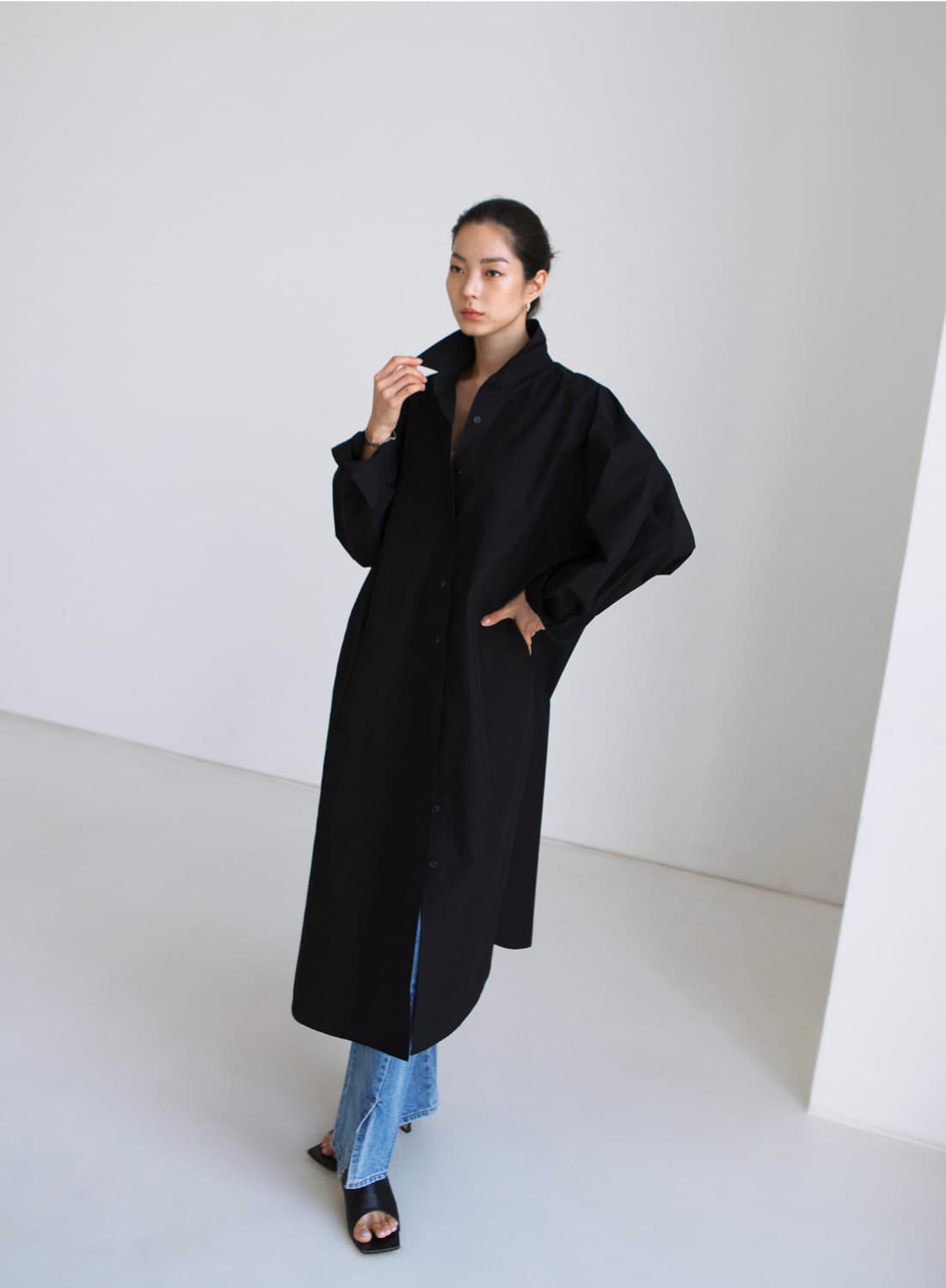 가을 의상 새로운 한국 chic 느긋한 바람 스탠드 칼라 싱글 줄 버튼 면 린넨 캐주얼 중간 길이 재킷 상세 이미지 18