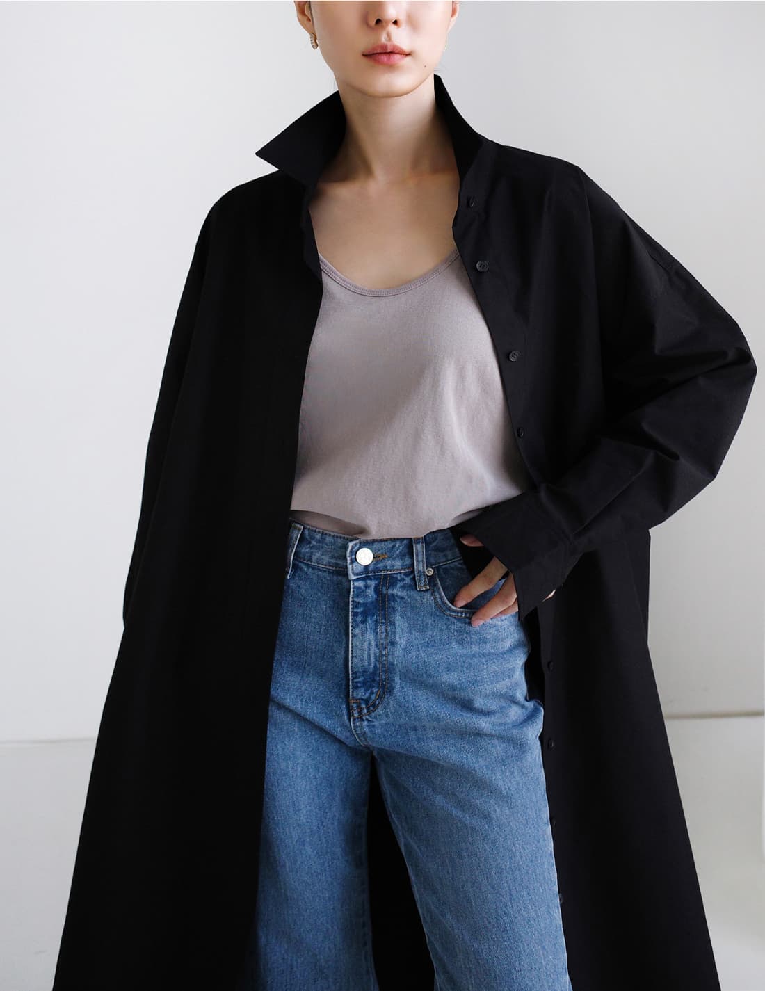 가을 의상 새로운 한국 chic 느긋한 바람 스탠드 칼라 싱글 줄 버튼 면 린넨 캐주얼 중간 길이 재킷 상세 이미지 24