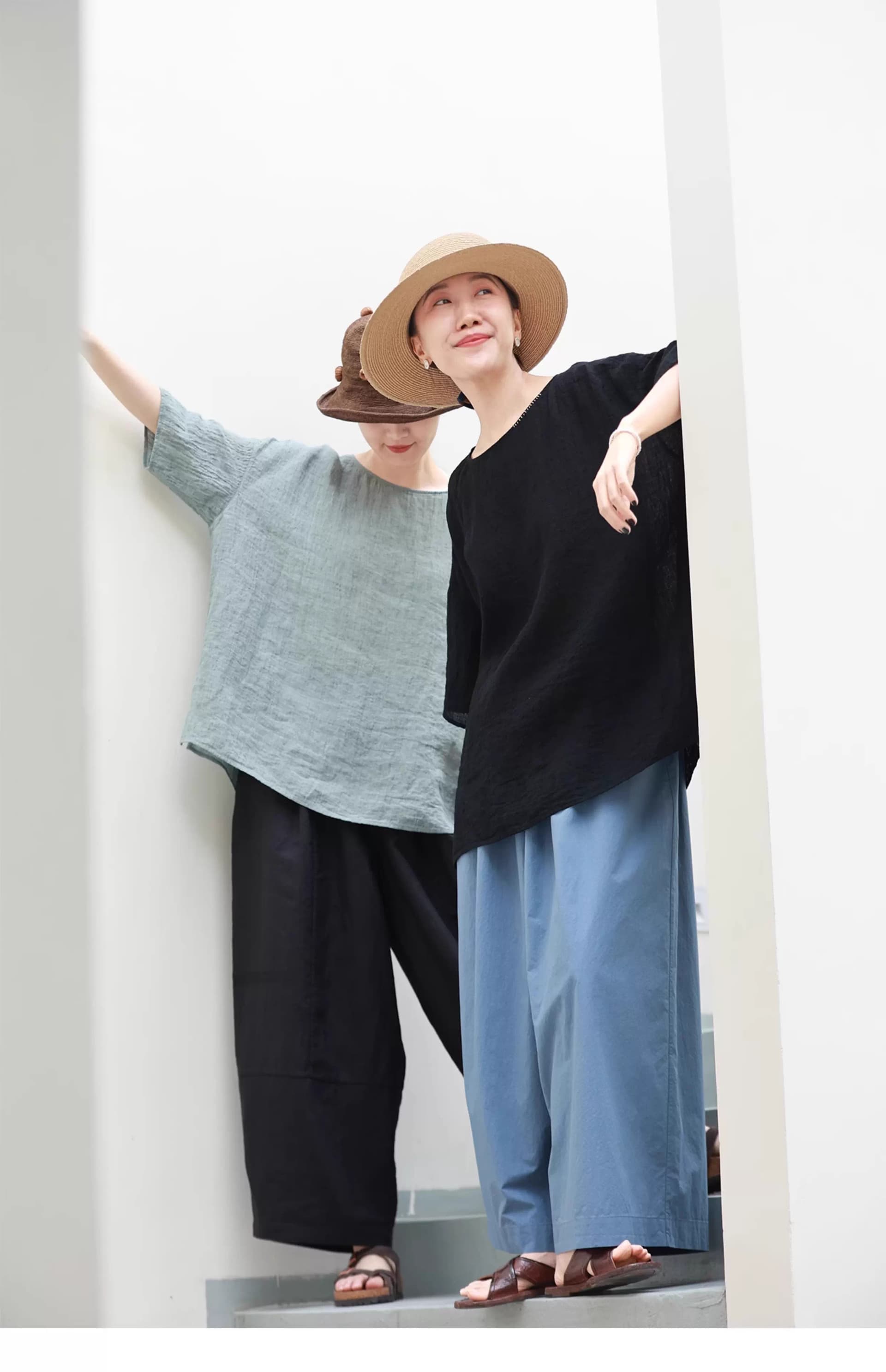 여름 드레스 새로운 빅 사이즈 여성 의류 얇은 스타일 편안함 면 린넨 주름 셔츠 루즈핏 풀오버 셔츠 상세 이미지 22
