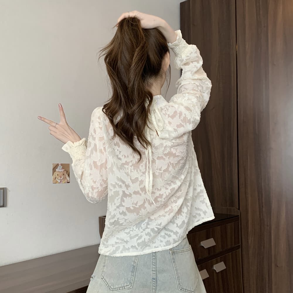 실사 여름 드레스 새로운 빅 사이즈 여성 의류 고급 센스 패션 다용도 품격 셔츠 긴팔 레이스 셔츠 맨위 이미지 2