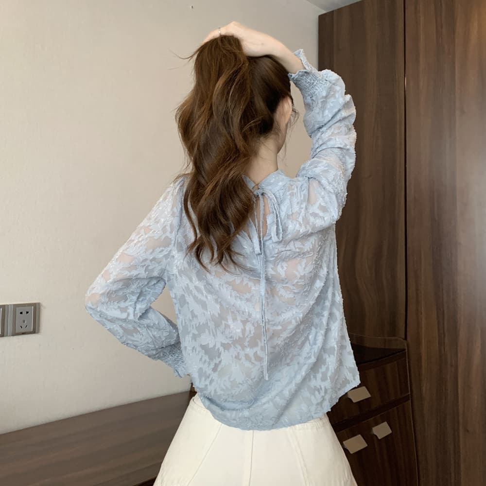 실사 여름 드레스 새로운 빅 사이즈 여성 의류 고급 센스 패션 다용도 품격 셔츠 긴팔 레이스 셔츠 맨위 이미지 4
