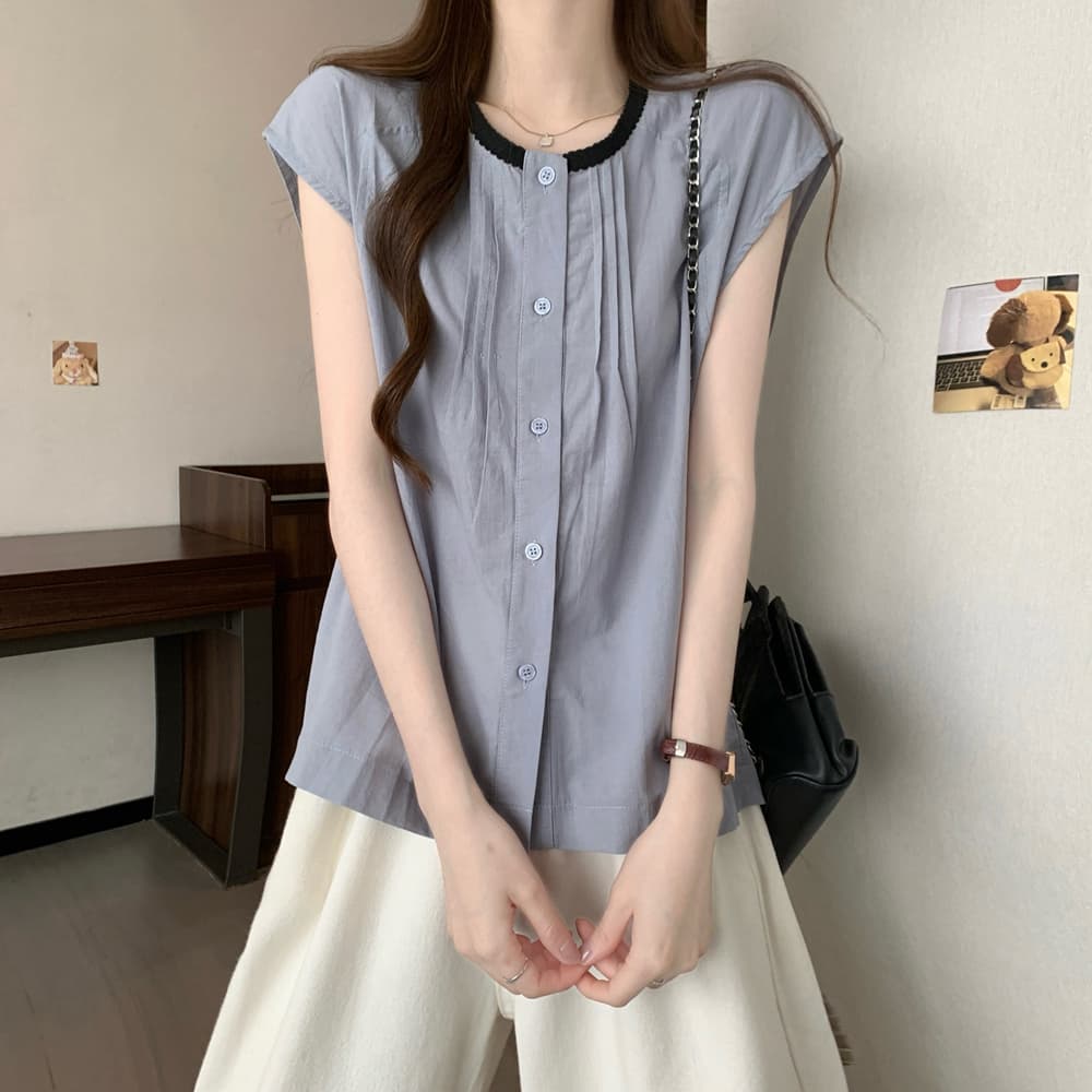 실사 여름 드레스 새로운 빅 사이즈 여성 의류 민소매 셔츠 프랑스식 품격 작은 셔츠 주간 실크 라미 베스트 조끼 맨위 상세 이미지 10