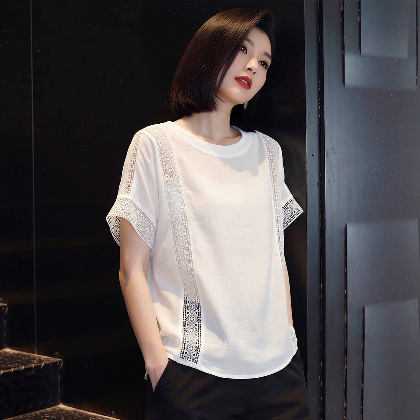 여름 드레스 새로운 빛 요리 한 우아함 바람 화이트 홀로우 아웃 반팔 맨위 여성 의류 라운드 넥 슬림해 보이는 다용도 디자인 센스 상세 이미지 5