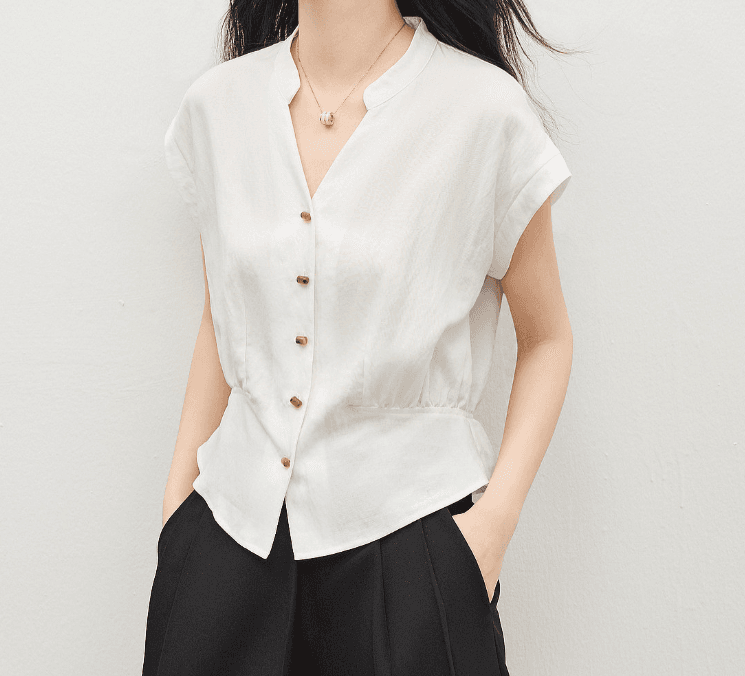 여름 드레스 새로운 여성 셔츠 등 허리 밴딩 디자인 몸매 가꾸기 Feifei 소매 셔츠