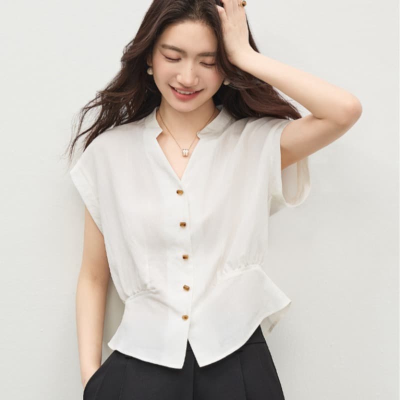 여름 드레스 새로운 여성 셔츠 등 허리 밴딩 디자인 몸매 가꾸기 Feifei 소매 셔츠 이미지 5