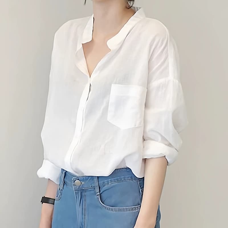 가을 의상 새로운 루즈핏 미니멀리즘 긴팔 셔츠 출퇴근 디자인 센스 주머니 스탠드 칼라 다용도 긴팔 맨위 상세 이미지 2