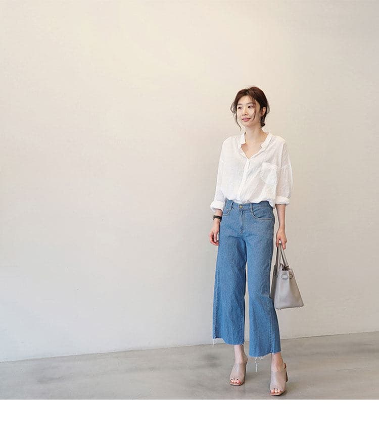 가을 의상 새로운 루즈핏 미니멀리즘 긴팔 셔츠 출퇴근 디자인 센스 주머니 스탠드 칼라 다용도 긴팔 맨위 상세 이미지 5