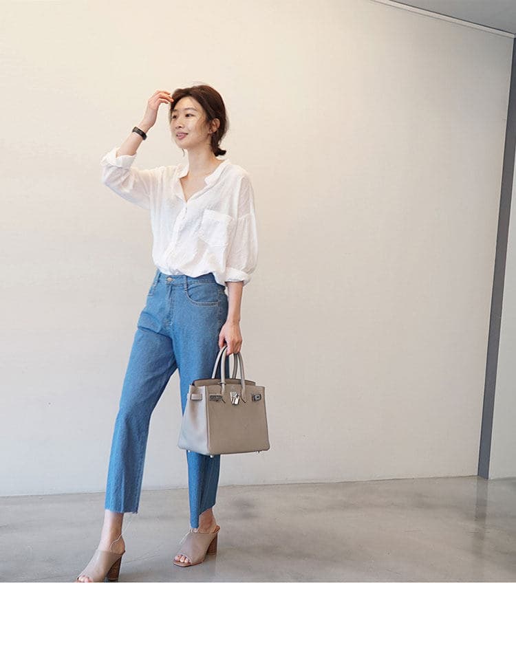 가을 의상 새로운 루즈핏 미니멀리즘 긴팔 셔츠 출퇴근 디자인 센스 주머니 스탠드 칼라 다용도 긴팔 맨위 상세 이미지 6