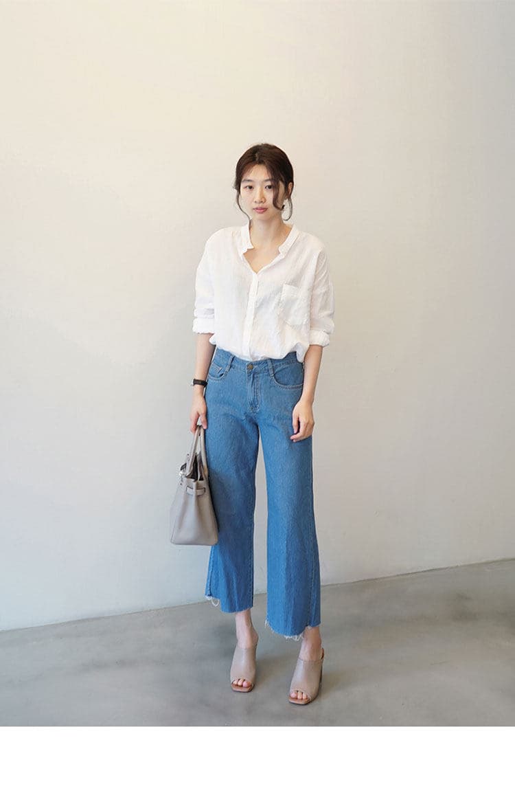 가을 의상 새로운 루즈핏 미니멀리즘 긴팔 셔츠 출퇴근 디자인 센스 주머니 스탠드 칼라 다용도 긴팔 맨위 상세 이미지 8