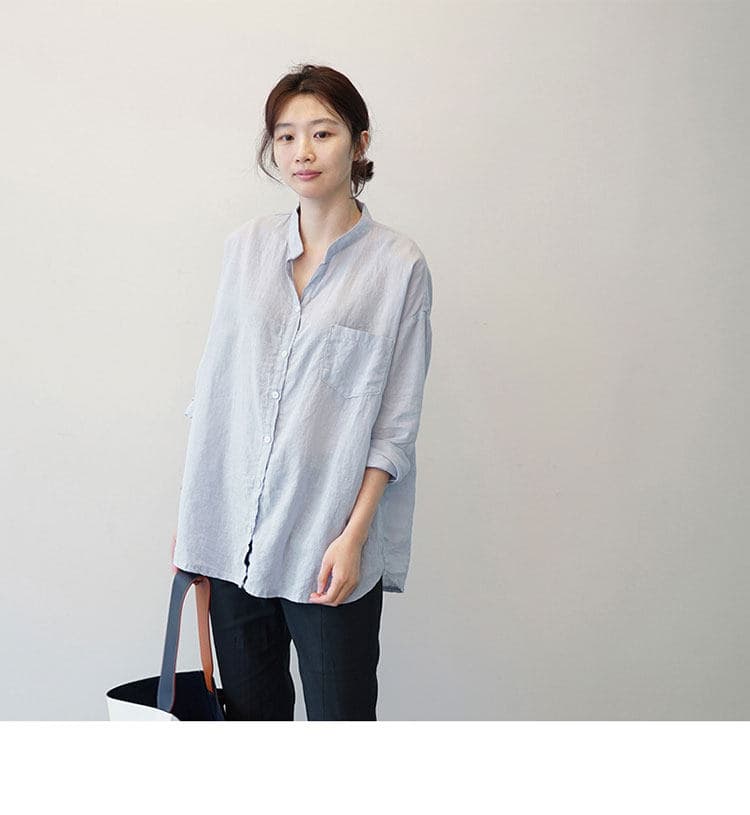 가을 의상 새로운 루즈핏 미니멀리즘 긴팔 셔츠 출퇴근 디자인 센스 주머니 스탠드 칼라 다용도 긴팔 맨위 상세 이미지 13