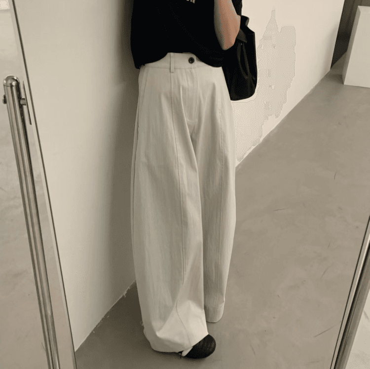 가을 의상 새로운 한 부서 미니멀리즘 모통이 칼 바지 여성 루즈핏 캐주얼 바지 느슨함 센스 와이드 레그 팬츠 프로필 모양 품격 섹션