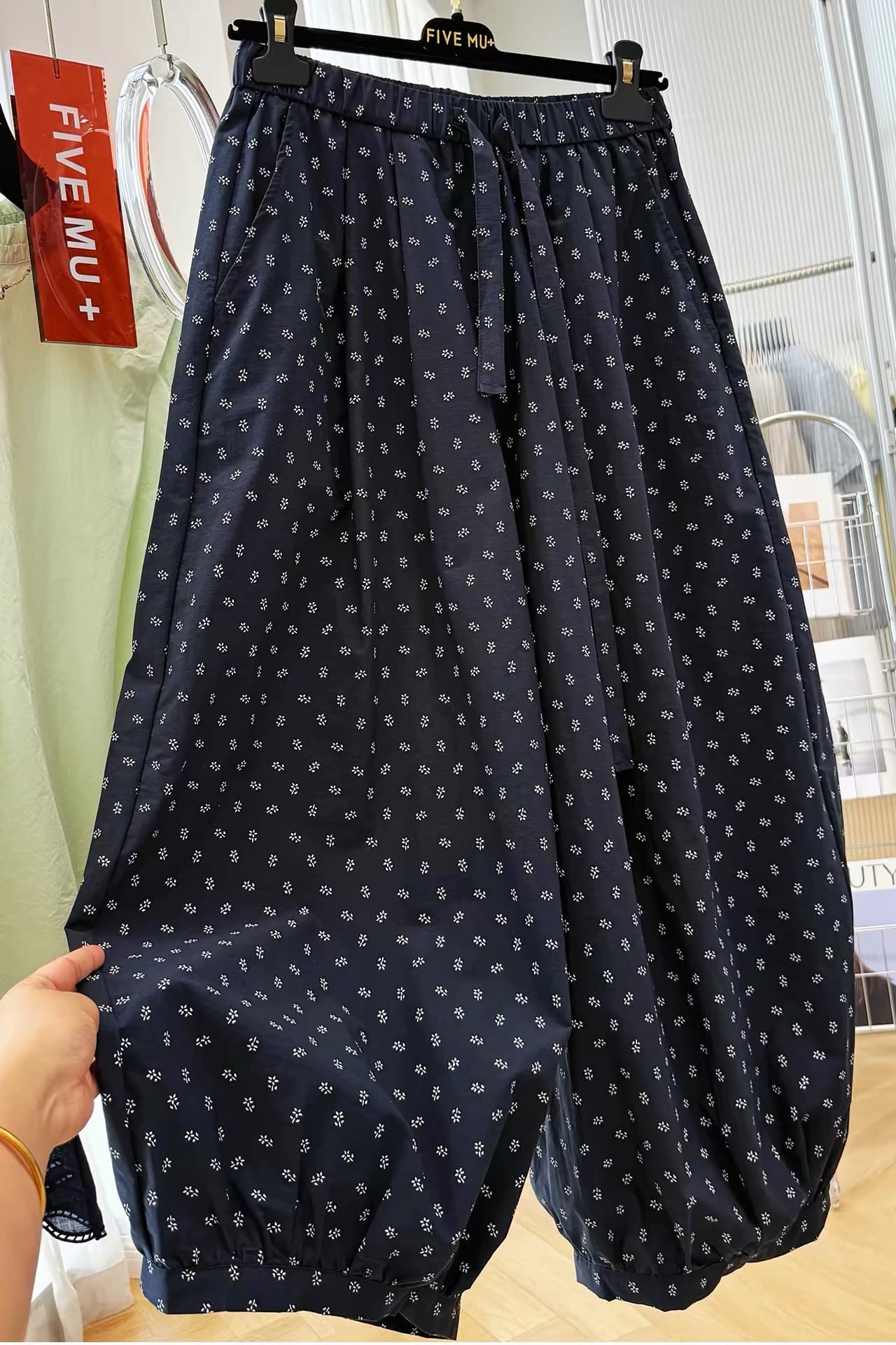 슈퍼 화재 여름 자이언트 잘 생긴 ~ 중 얇은 스타일 바지 허리밴드 캐주얼 바지 작은 꽃무늬 9부 바지 여성 풍선 바지 이미지 6