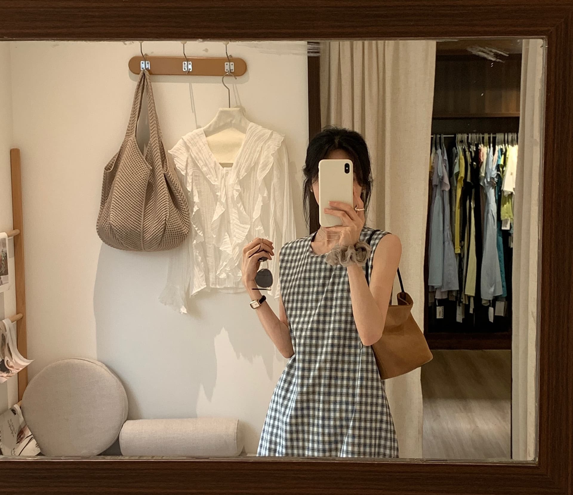 한 부서 흑인과 백인 그리드 민소매 레이스 패치워크 여성 드레스 2025 아모이 미니멀리즘 달콤함 연령 감소 롱 스커트 상세 이미지 14