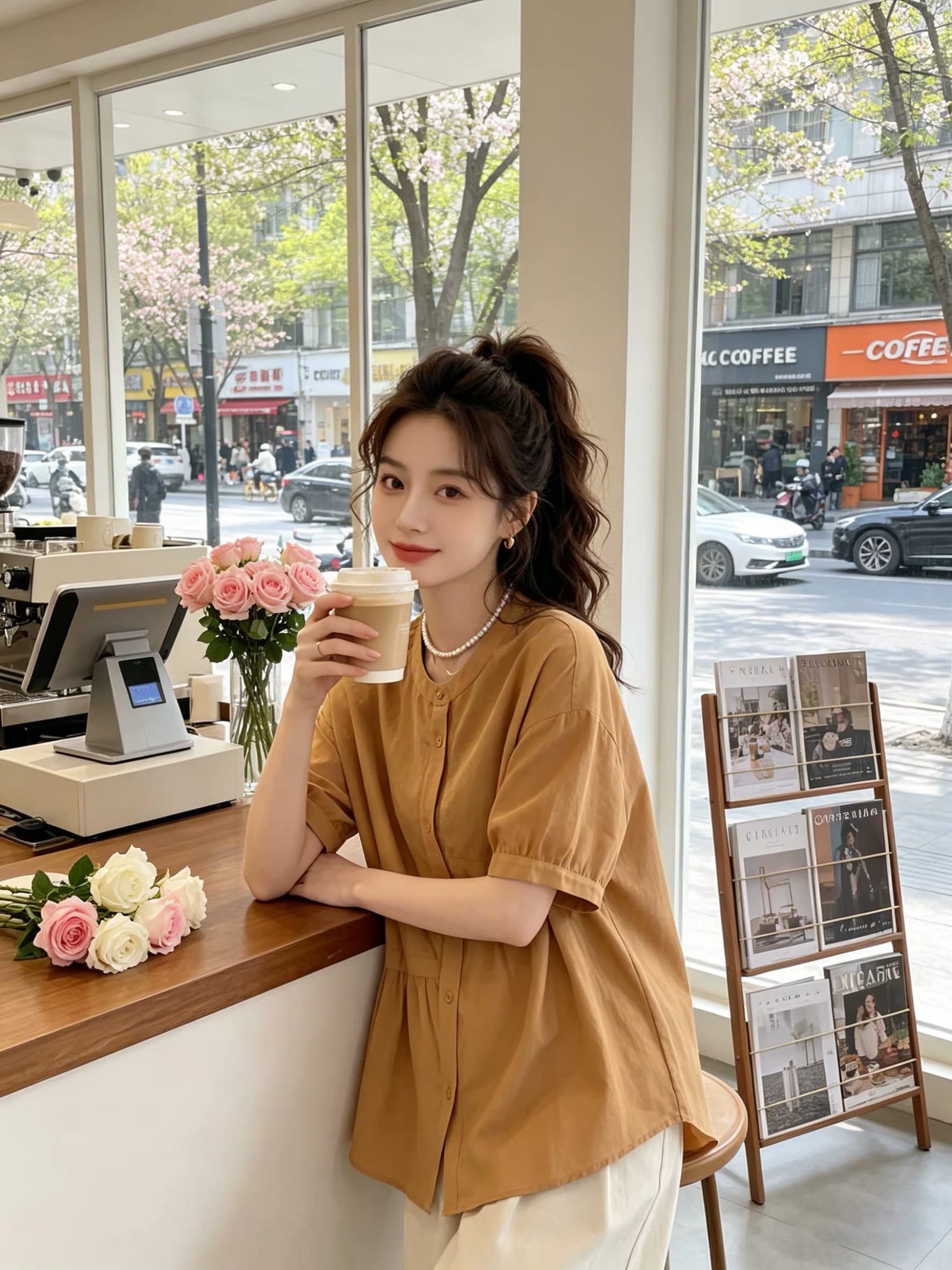 여름 드레스 새로운 주름 싱글 줄 버튼 여성 셔츠 빅 사이즈 통통한 여동생 한국 스타일 루즈핏 품격 슬림해 보이는 맨위 상세 이미지 3