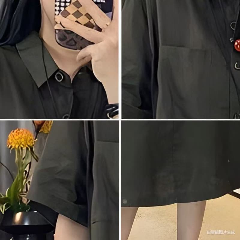 여름 새로운 프랑스식 품격 빛 요리 한 바람 폴로 칼라 반팔 여성 드레스 문예 캐주얼 루즈핏 중간 길이 스커트 이미지 5