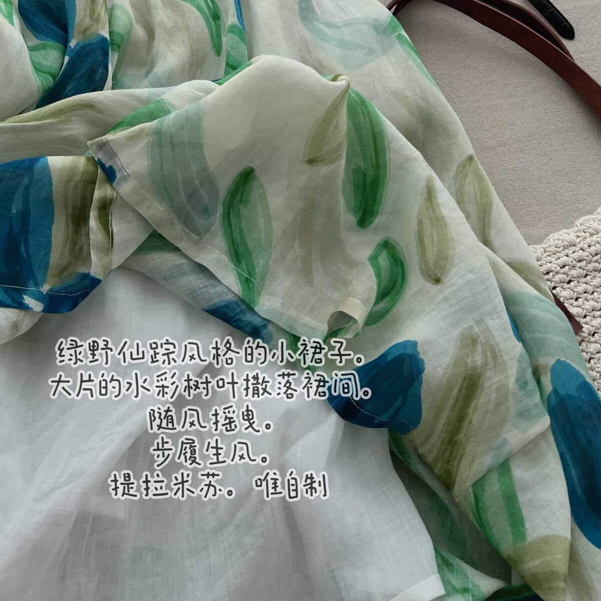 여름 드레스 프랑스식 레트로 프린트 면 린넨 반신 스커트 여성 여름 연령 감소 품격 큰 진자 한 마디 치마 상세 이미지 8