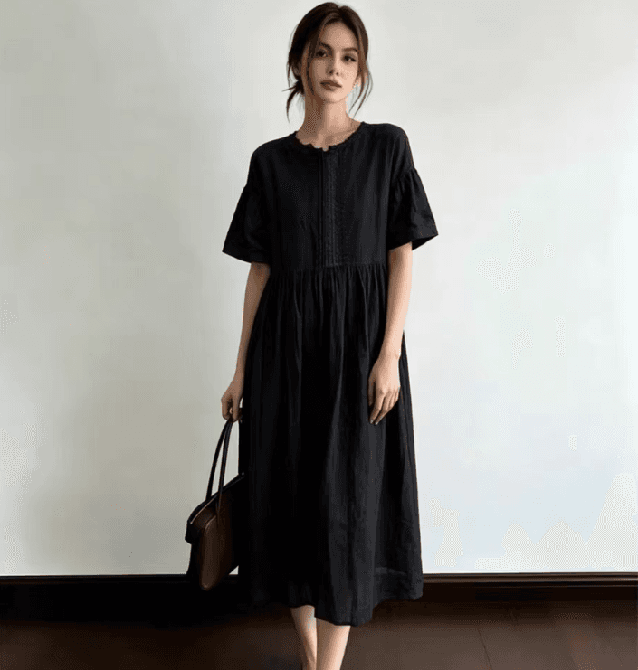 여름 드레스 새로운 chic 한국 스타일 무거운 작업 명중 Pleat 루즈핏 롱 코트 드레스