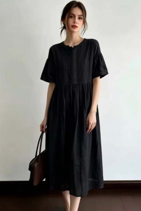 여름 드레스 새로운 chic 한국 스타일 무거운 작업 명중 Pleat 루즈핏 롱 코트 드레스 이미지 6
