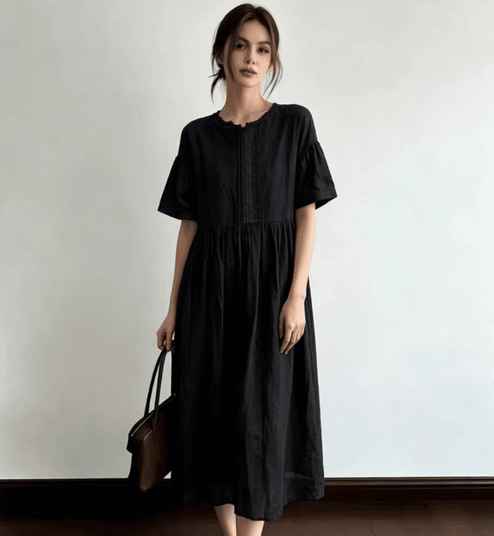 여름 드레스 새로운 chic 한국 스타일 무거운 작업 명중 Pleat 루즈핏 롱 코트 드레스 상세 이미지 3