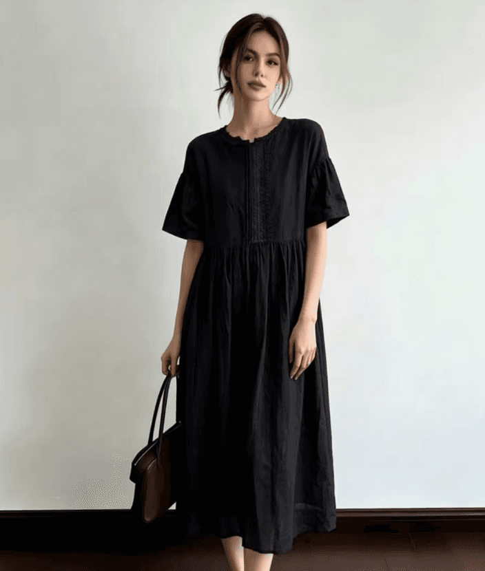 여름 드레스 새로운 chic 한국 스타일 무거운 작업 명중 Pleat 루즈핏 롱 코트 드레스 상세 이미지 4