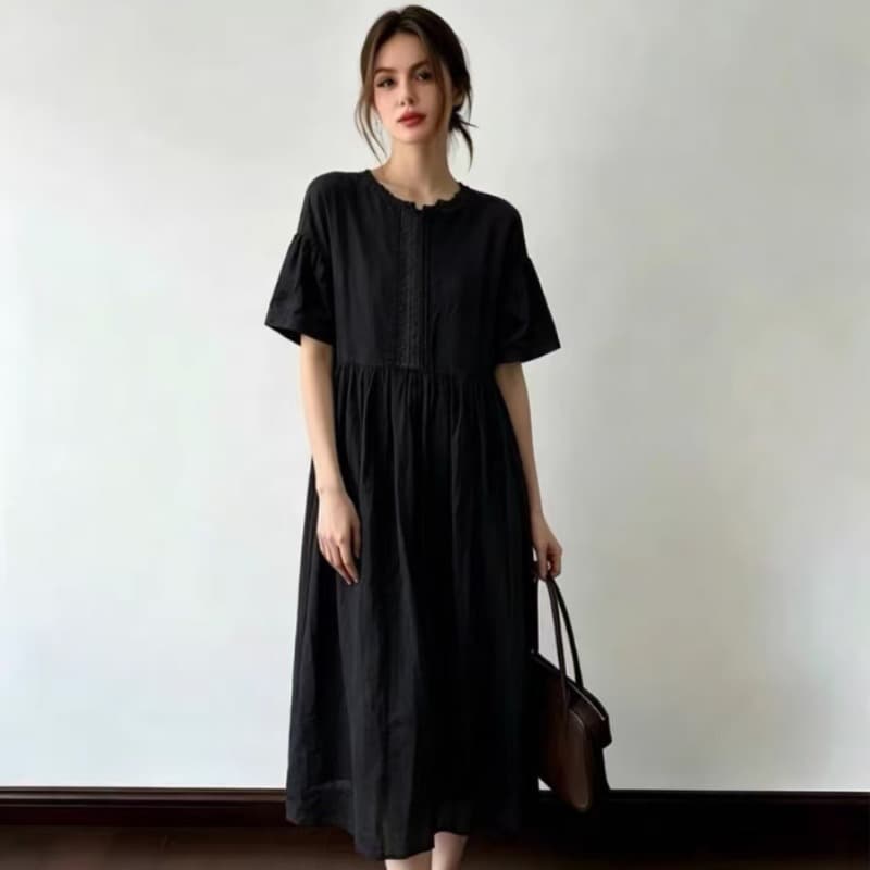 여름 드레스 새로운 chic 한국 스타일 무거운 작업 명중 Pleat 루즈핏 롱 코트 드레스 이미지 5