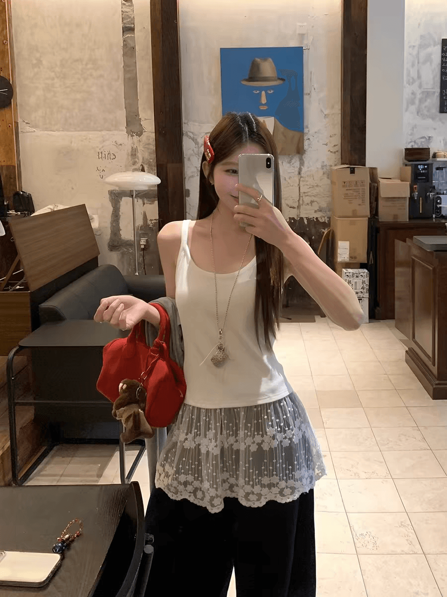 여름 드레스 빅 사이즈 여성 의류 한 부서 회색 부드럽다 패치워크 레이스 디자인 센스 슬립 여성 고급 센스 조끼 여성 상세 이미지 4