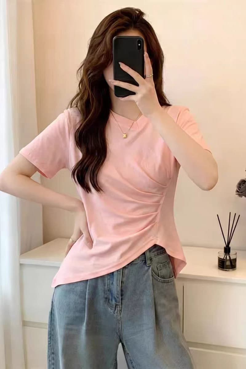 여름 드레스 원본 품질 테두리 빅 사이즈 여성 의류 지방 mm 검정색 불규칙 반팔 티셔츠 맨위 이미지 6