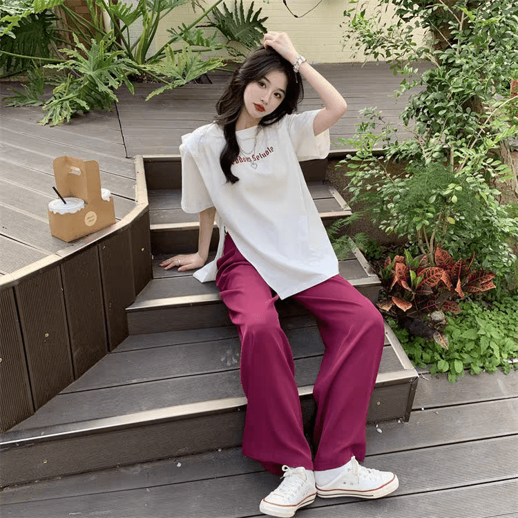 여름 드레스 빅 사이즈 지방 mm 홍콩 느낌 트임 장난기 넘치는 활기찬 알파벳 루즈핏 반팔 티셔츠 상세 이미지 2