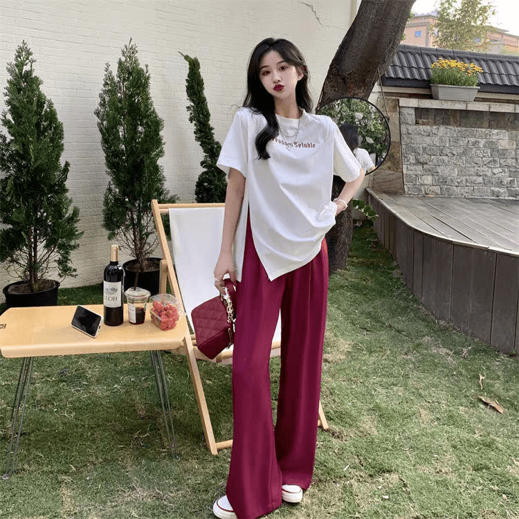 여름 드레스 빅 사이즈 지방 mm 홍콩 느낌 트임 장난기 넘치는 활기찬 알파벳 루즈핏 반팔 티셔츠 상세 이미지 5