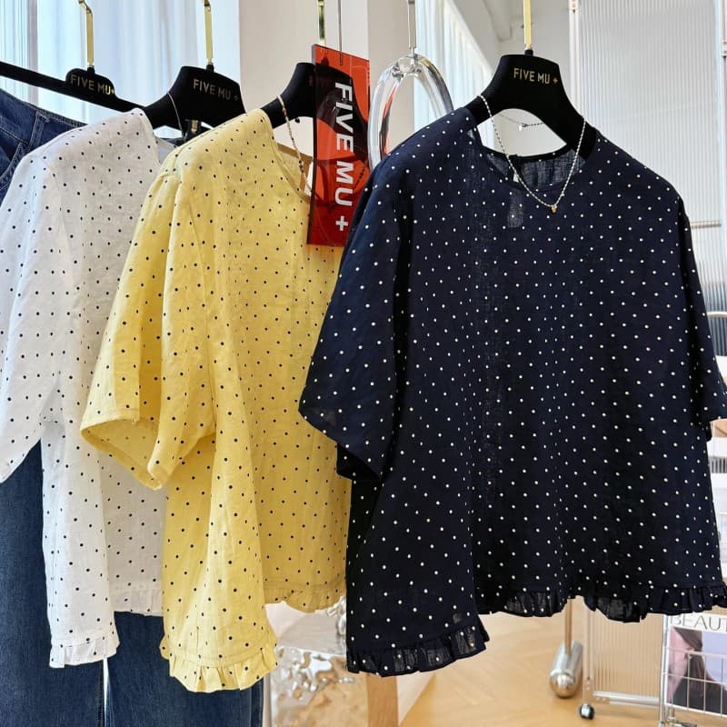 한 부서 슈퍼 화재 연령 감소 밑단 레이스 자수 스트라이프 반팔 여성 셔츠 작은 셔츠 Chic 매우 요정 ~ 중 맨위 이미지 4