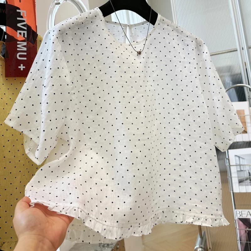 한 부서 슈퍼 화재 연령 감소 밑단 레이스 자수 스트라이프 반팔 여성 셔츠 작은 셔츠 Chic 매우 요정 ~ 중 맨위 상세 이미지 7