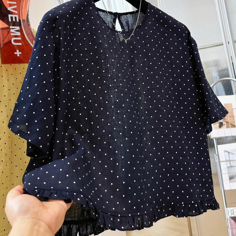 한 부서 슈퍼 화재 연령 감소 밑단 레이스 자수 스트라이프 반팔 여성 셔츠 작은 셔츠 Chic 매우 요정 ~ 중 맨위 상세 이미지 8