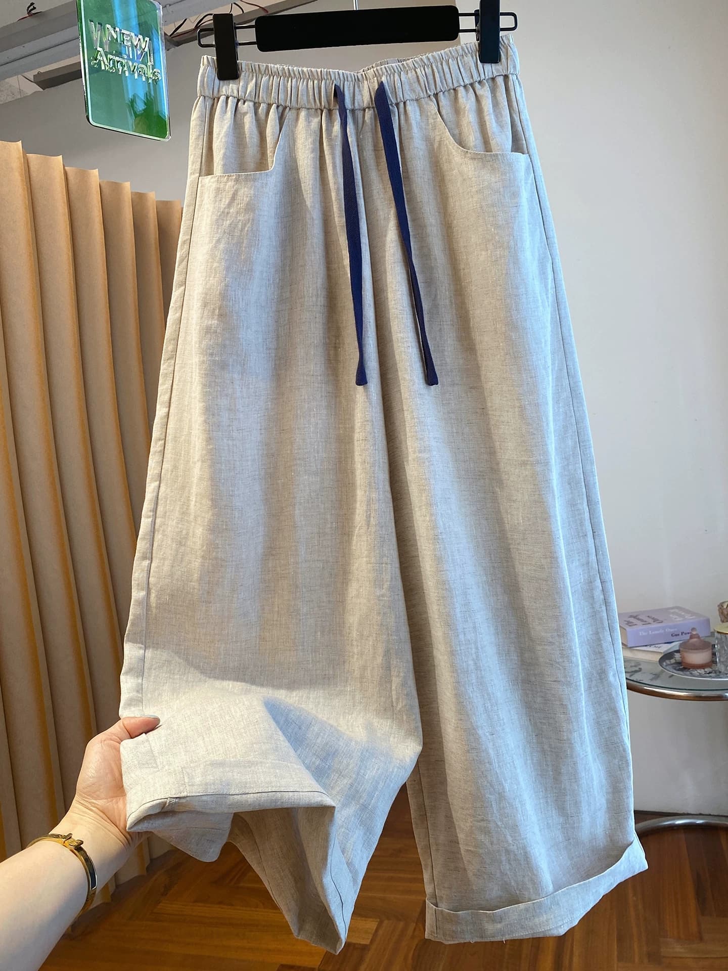 한 부서 느긋한 바람 와이드 레그 팬츠 여름 얇은 스타일 고급 센스 루즈핏 다용도 허리밴드 캐주얼 풍선 바지