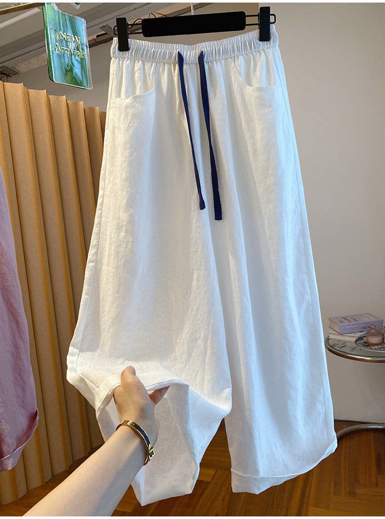 한 부서 느긋한 바람 와이드 레그 팬츠 여름 얇은 스타일 고급 센스 루즈핏 다용도 허리밴드 캐주얼 풍선 바지 상세 이미지 19