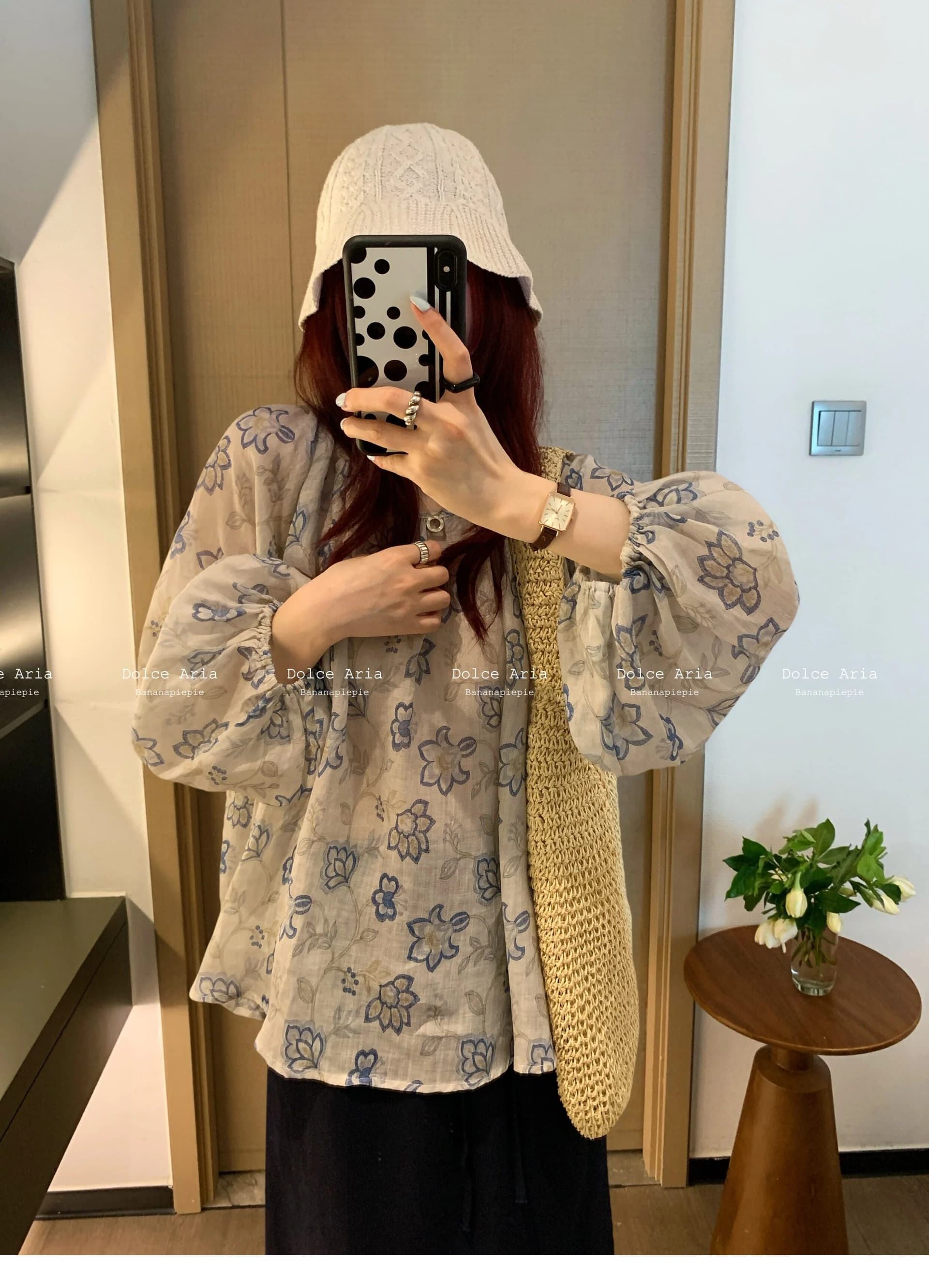 여름 드레스 새로운 면 린넨 블루스 꽃무늬 인형 셔츠 여성 거품 소매 펌프 로프 셔츠 루즈핏 얇은 스타일 맨위 상세 이미지 2