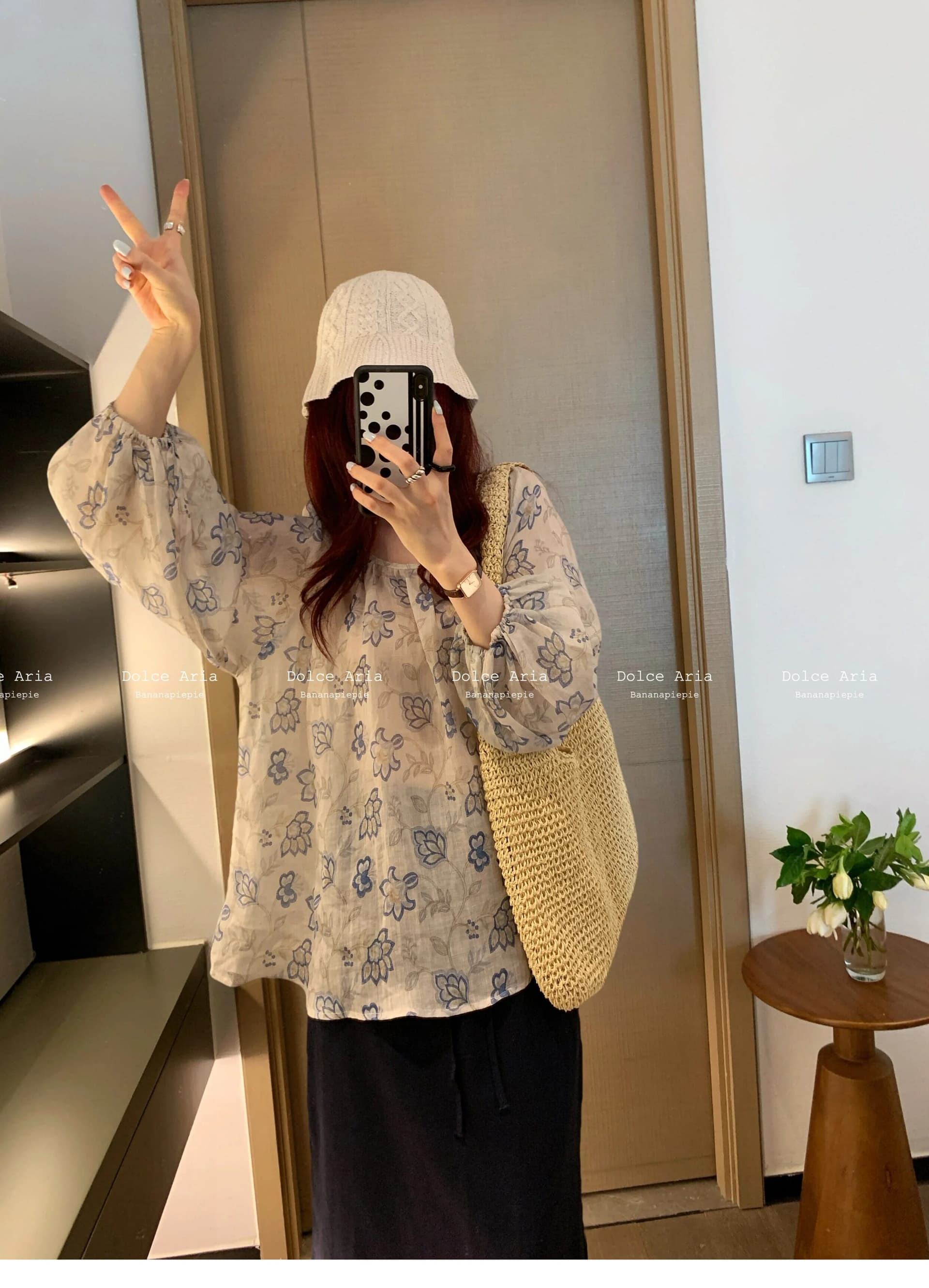 여름 드레스 새로운 면 린넨 블루스 꽃무늬 인형 셔츠 여성 거품 소매 펌프 로프 셔츠 루즈핏 얇은 스타일 맨위 상세 이미지 3