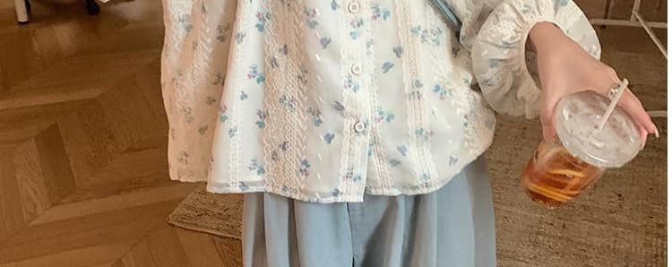 가을 의상 새로운 프랑스식 달콤함 거품 소매 꽃무늬 쉬폰 셔츠 부드러운 바람 레이스 자수 태양 보호 셔츠 상세 이미지 37