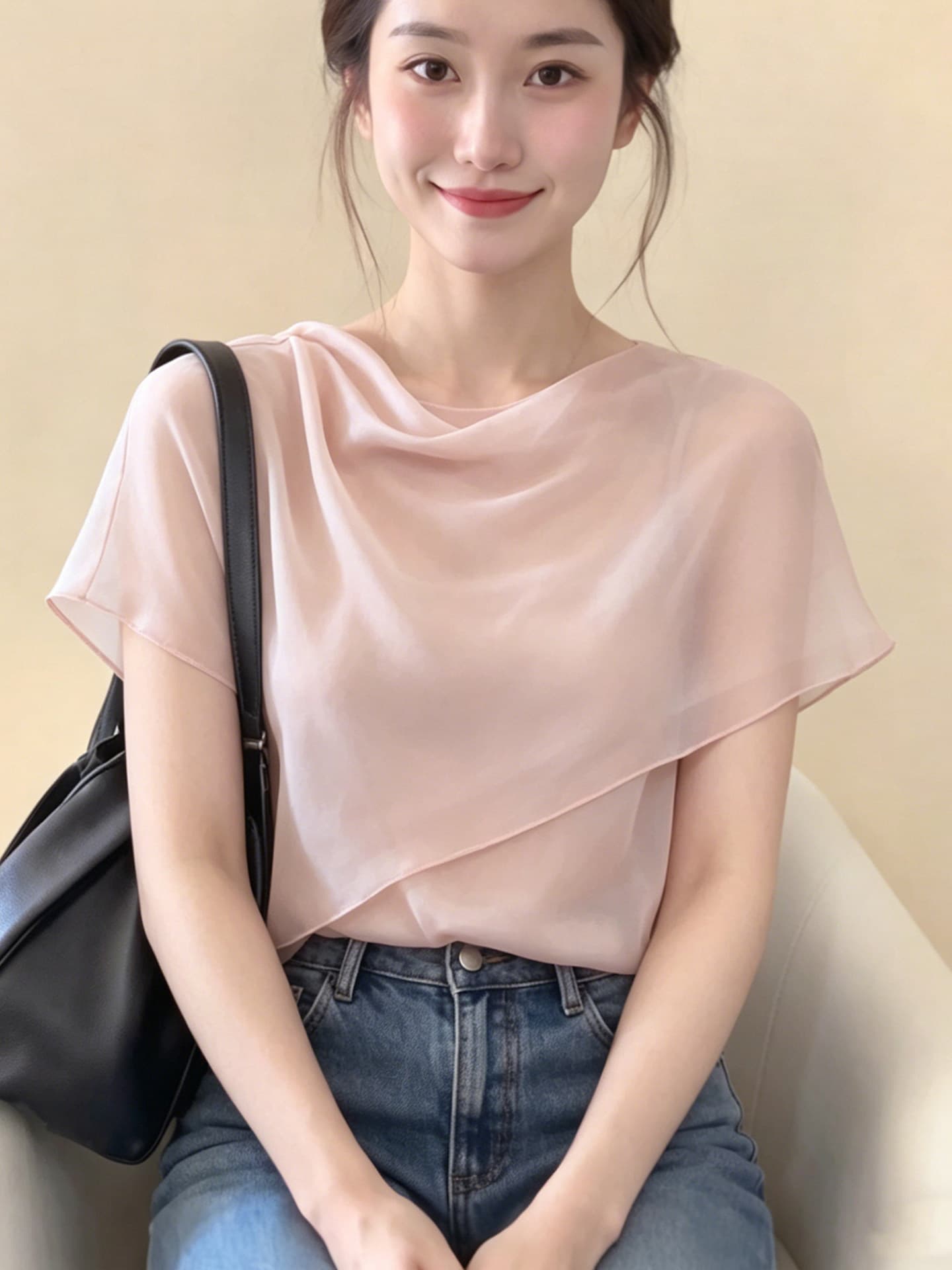 프랑스식 핑크색 흔들다 칼라 숄 반팔 여성 셔츠 여름 새로운 디자인 센스 자이언트 잘 생긴 ~ 중 품격 맨위 상세 이미지 5